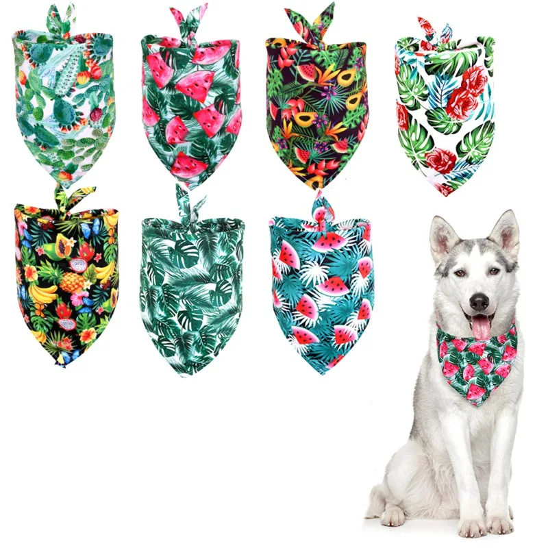 

Summer Hawaii Dog Bandana Holiday Dog Puppy Bandana Adjustable Tropical Fruit Plant Pattern Dog Scarf Bibs for Small Medium Dog