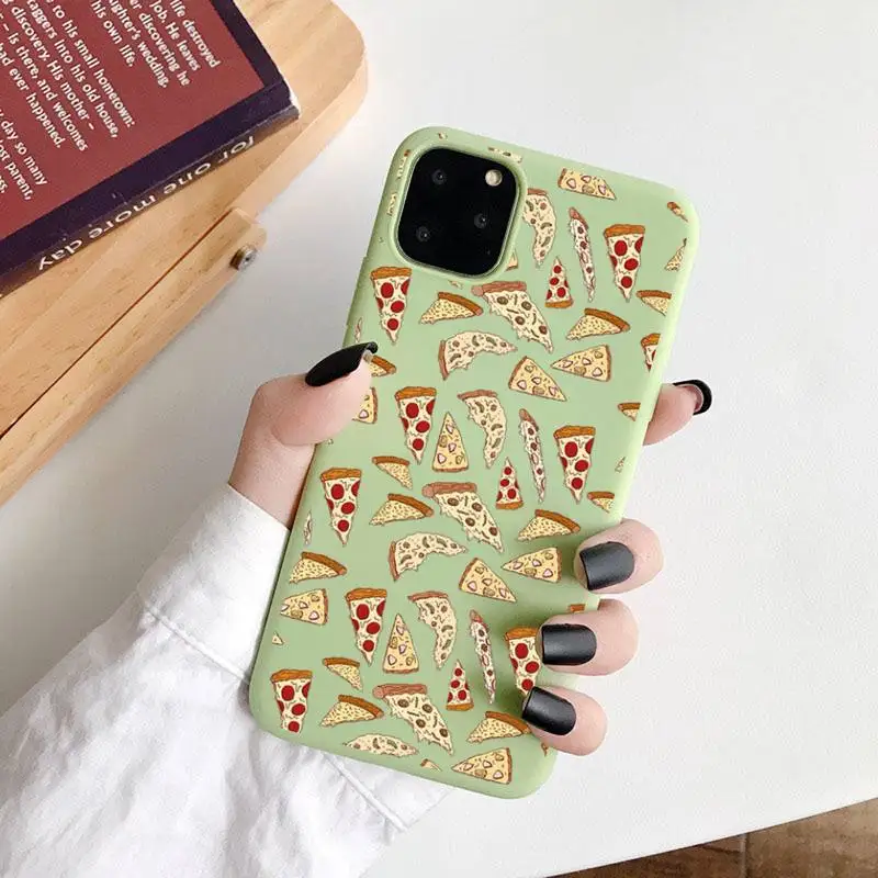 

Pizza food hamburger Phone Case Candy Color for iPhone 6 7 8 11 12 s mini pro X XS XR MAX Plus