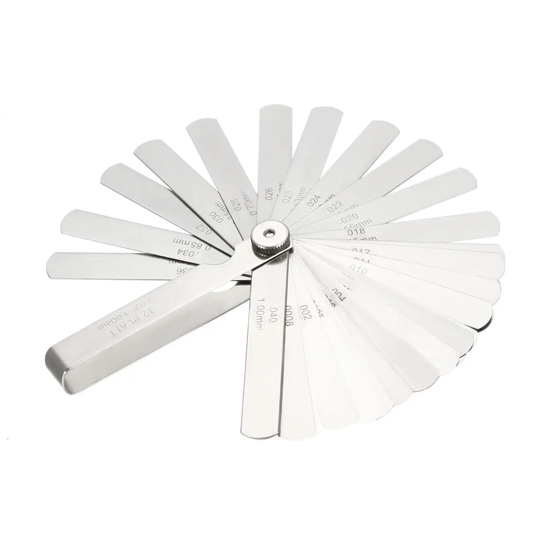 

uxcell Feeler Gauge 0.02-1.0mm 0.0008-0.04 Inch 32 Pieces Stainless Steel Gauge for Measuring Gap Width Thickness