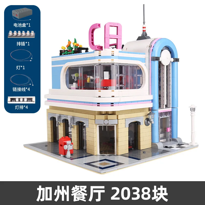 

MOC-32566 16001 15037 10260 Street View Series Downtown Diner Building Blocks Bricks Toys for Children
