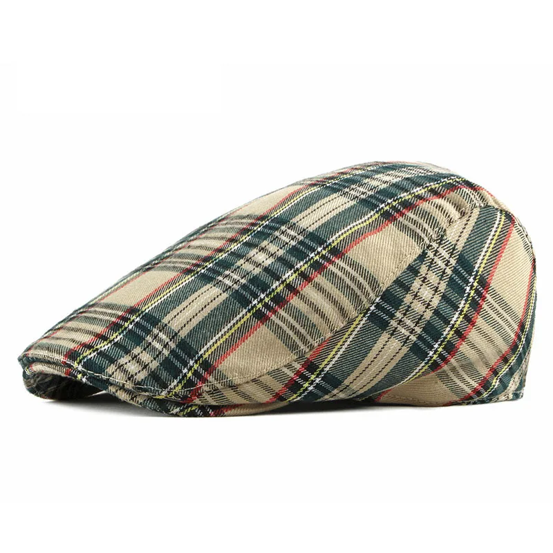 Outdoor Sports Cotton Beret Caps For Women Men British Vintage Flat Caps Casual Elastic Plaid Berets Hats Casquette Cap