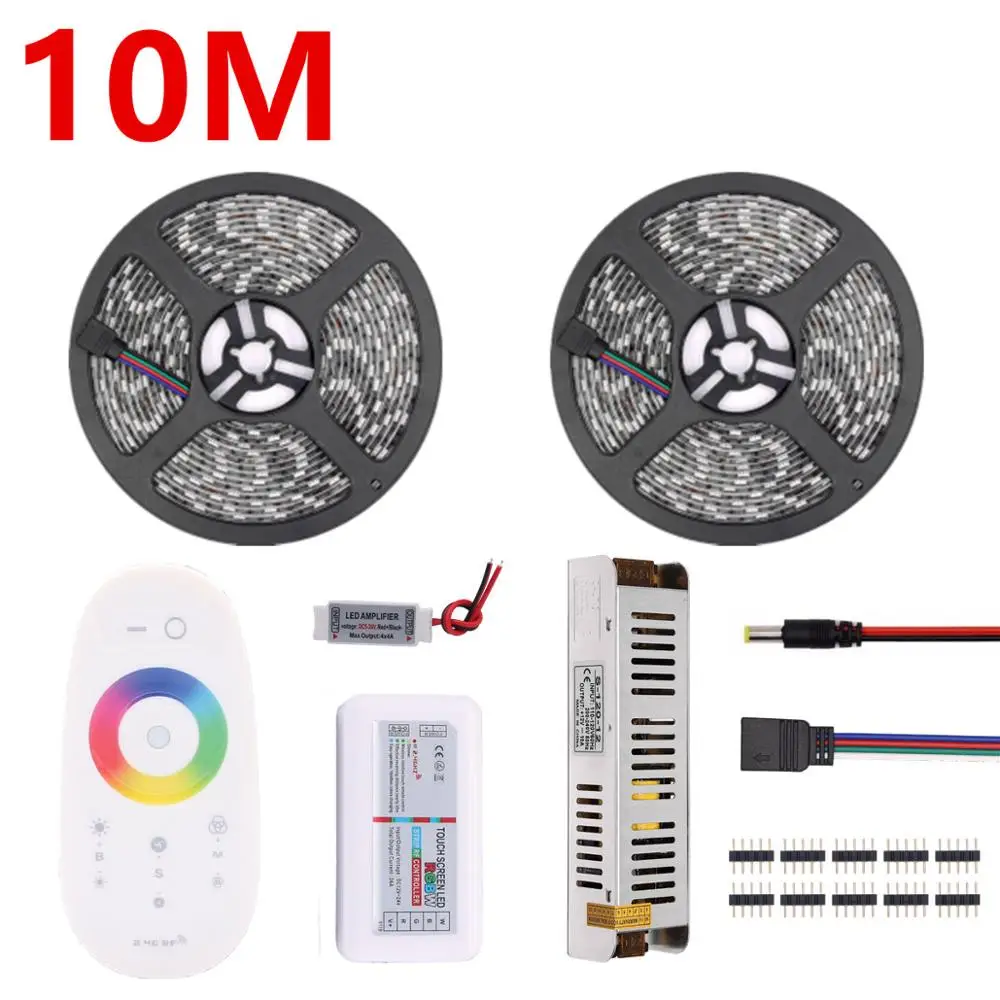 10M Set RGB Светодиодная лента Водонепроницаемая 5050 5 м 10 м 15 м 20 м 30 м DC 12 В RGBWW RGBW светодиодный светильник гибкие полосы добавить контроллер усилитель мощности - Испускаемый цвет: 10M Set