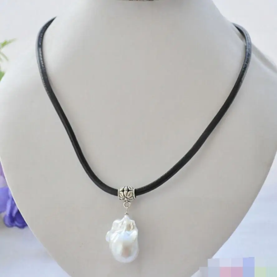 Ожерелье из натуральной кожи с жемчужиной реборн Кеши в стиле барокко 17 дюймов |