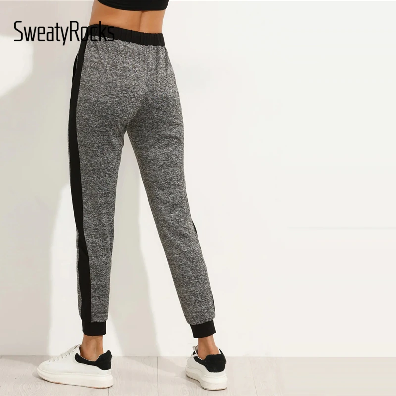 SweatyRocks серый накладной карман талия шов шнурок трикотажные штаны активная одежда Sweatpant Осень Женские повседневные штаны для активного отдыха