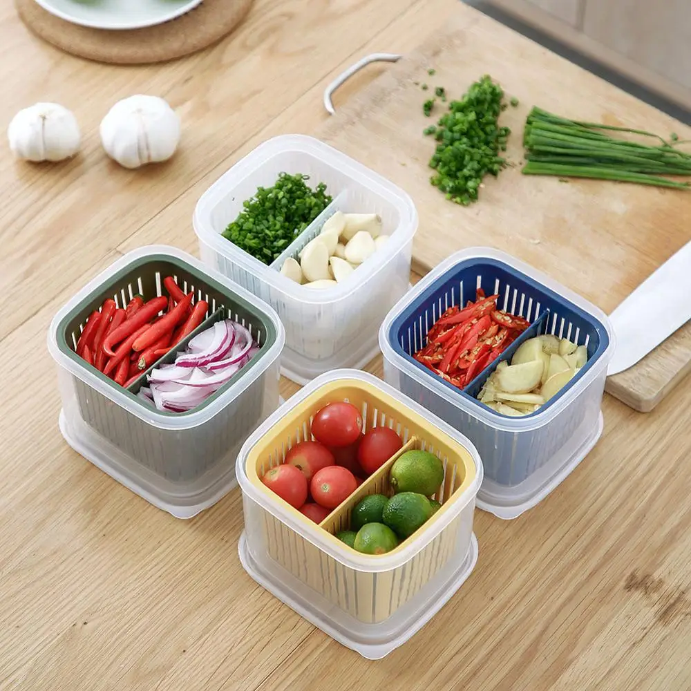 

Double Layers Fresh-Keeping Box Kitchen Refrigerator Fruit And Vegetable Draining Boxes Onion Ginger Garlic Storage Container