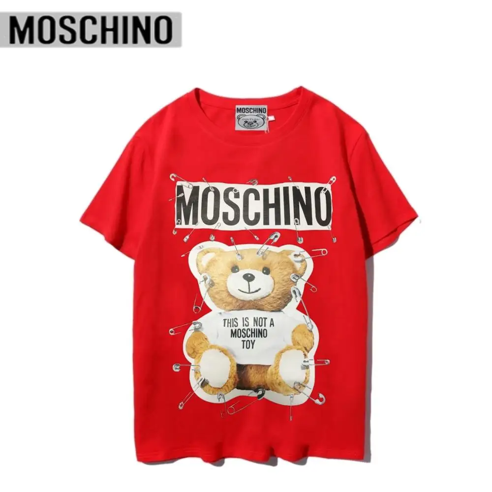 

Summer Moschino New Style Pin Cute Bear T-shirt 2020 Men and Women Celebrity Inspired Short Sleeve