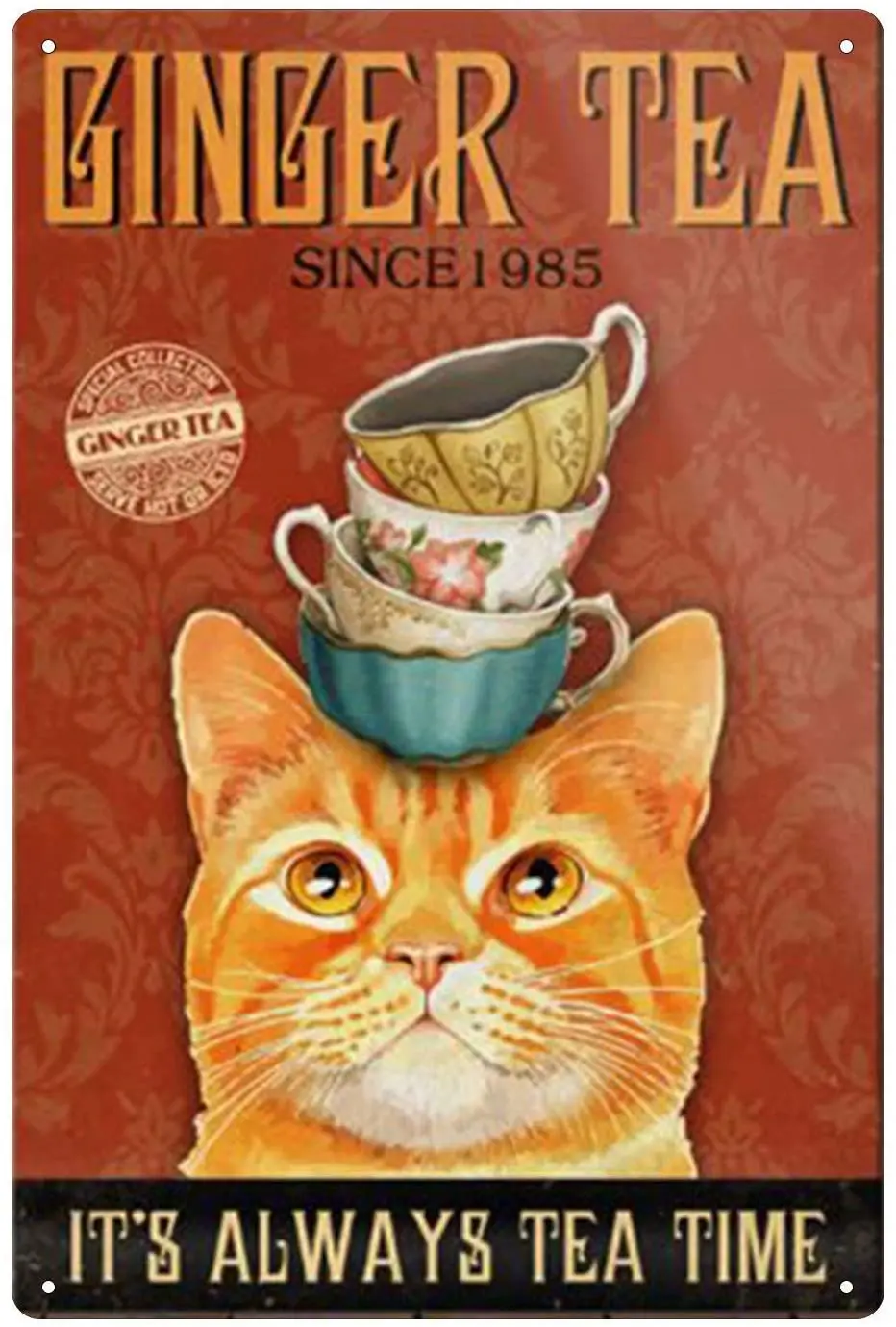 

Kitten Tin Sign Vintage Ginger Tea Has Been Tea Time Cat Vintage Bar Club Restaurant Home Kitchen Wall Decoration 8x12 Inches