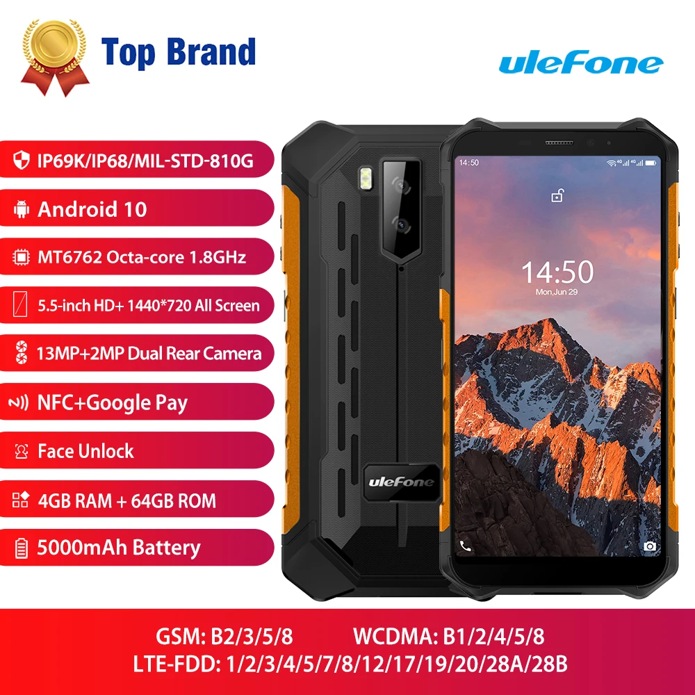 Ulefone Armor X5 Pro IP68/IP69K прочный телефон 5000 мАч большой аккумулятор Android 10 0 Dual SIM LTE 4G