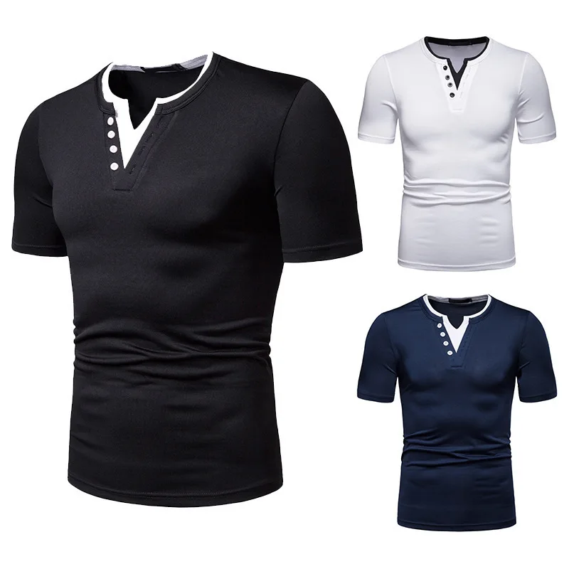 

The New Summer Thin High Elastic Men Color Block V neck T shirt D63