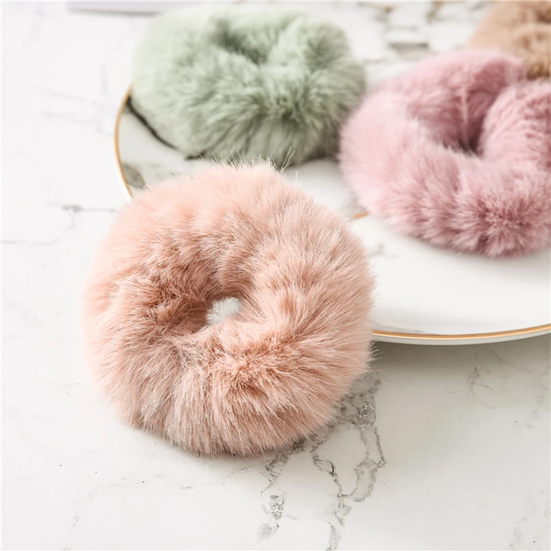 

Cute Rabbit Fur Elastic Hair Bands Soft plush Scrunchies Ponytail Holder Hair Rubber Band Girls Women Hair Accessories