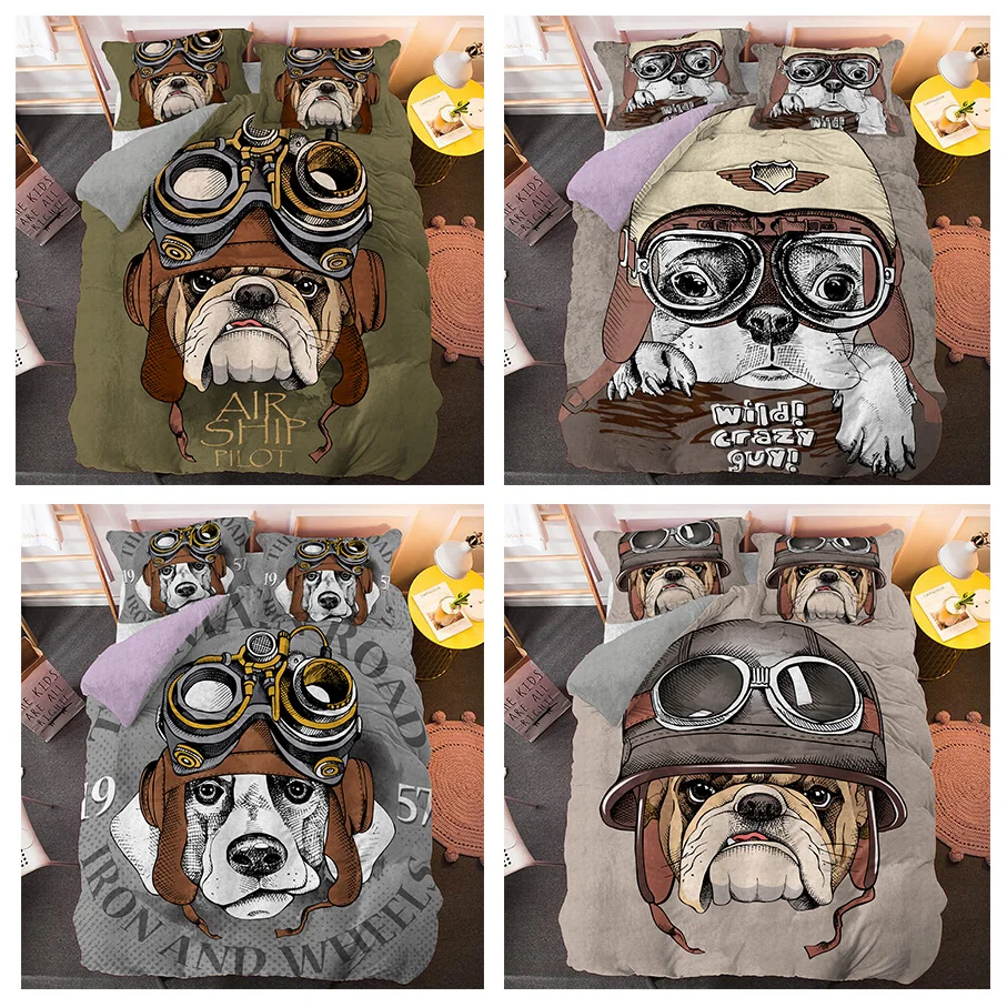 Комплект постельного белья с милым щенком Мопсом из 3 предметов трехмерной