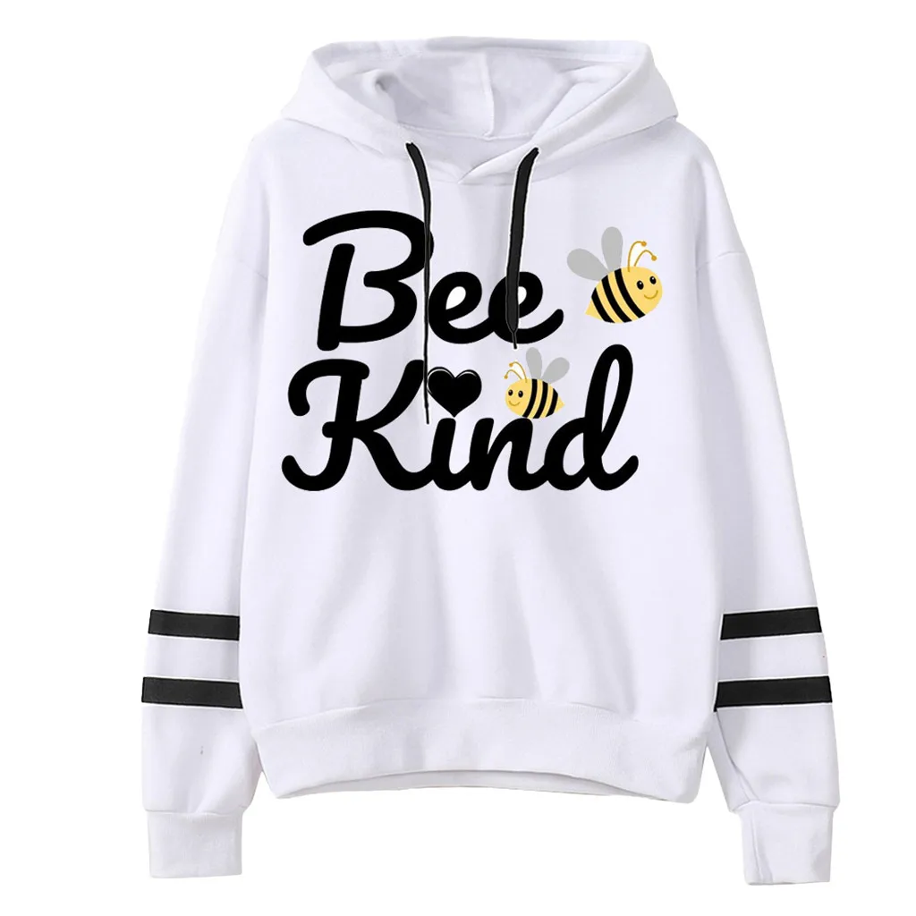 Women Letter Printing Stripe Cute Hoodies Round Collar women clothing Casual Long Sleeve Hooded Pullover Sweater Tops |