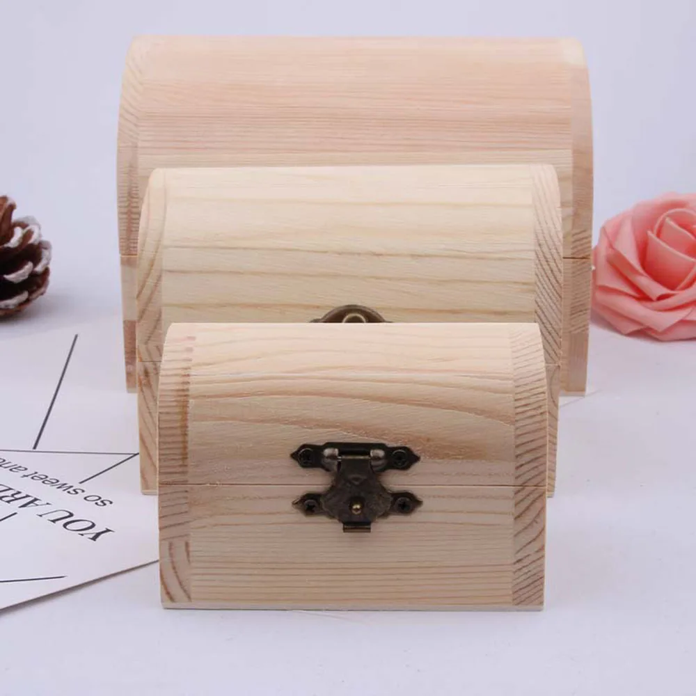 Solid Wood Arched Wooden Box Large and Medium DIY Clay Painted White Blank Handmade Wood Box