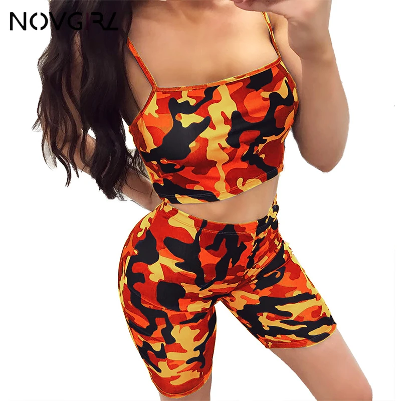 Женский Камуфляжный костюм Novgril спортивный из двух предметов короткий топ на