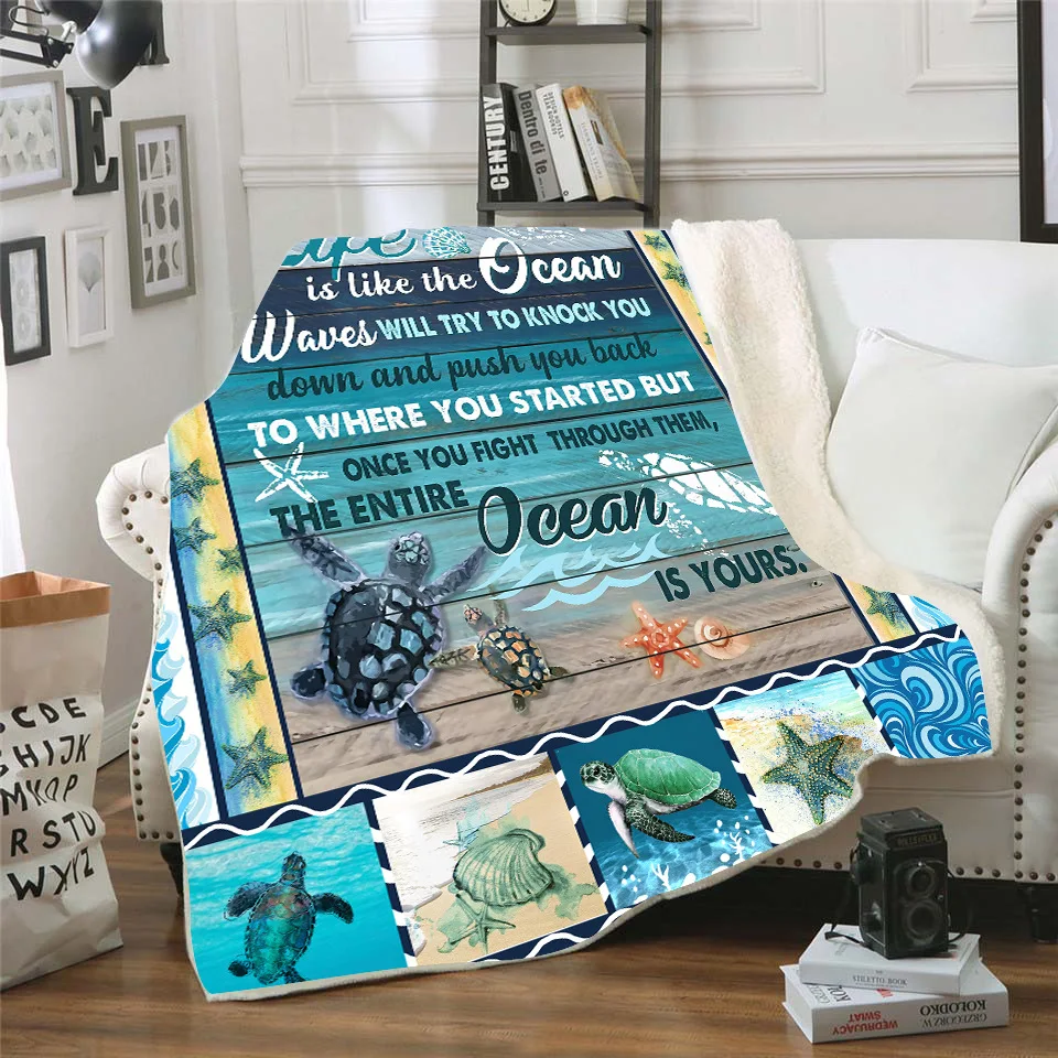 

Sea Turtle 3d printed fleece blanket for Beds Hiking Picnic Thick Quilt Fashionable Bedspread Sherpa Throw Blanket