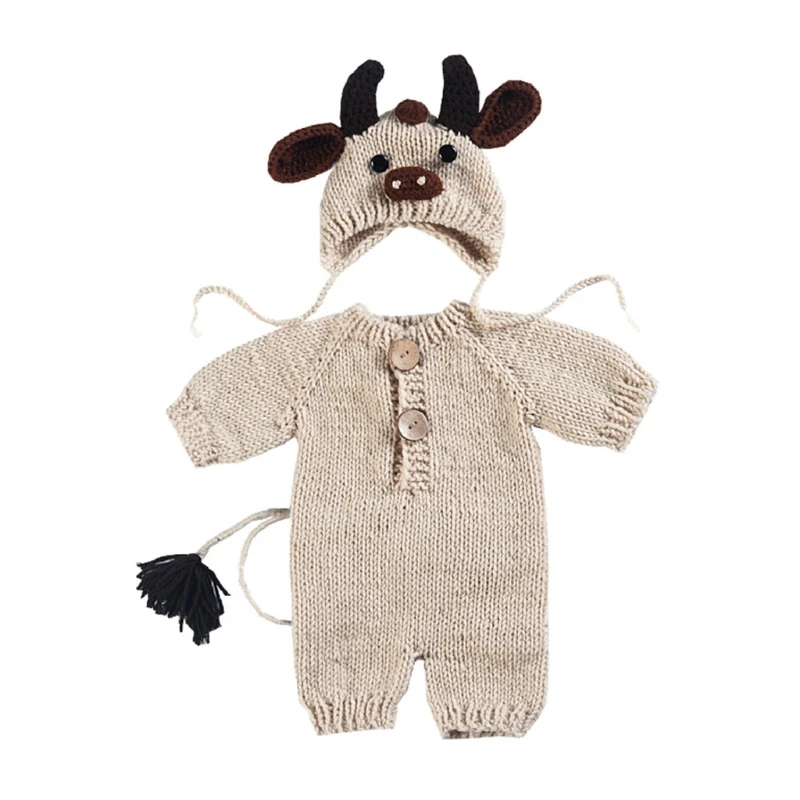 

2 Pcs Knitted Baby Hat Romper Set Newborn Photography Props Infants Photo Shooting Outfit H055