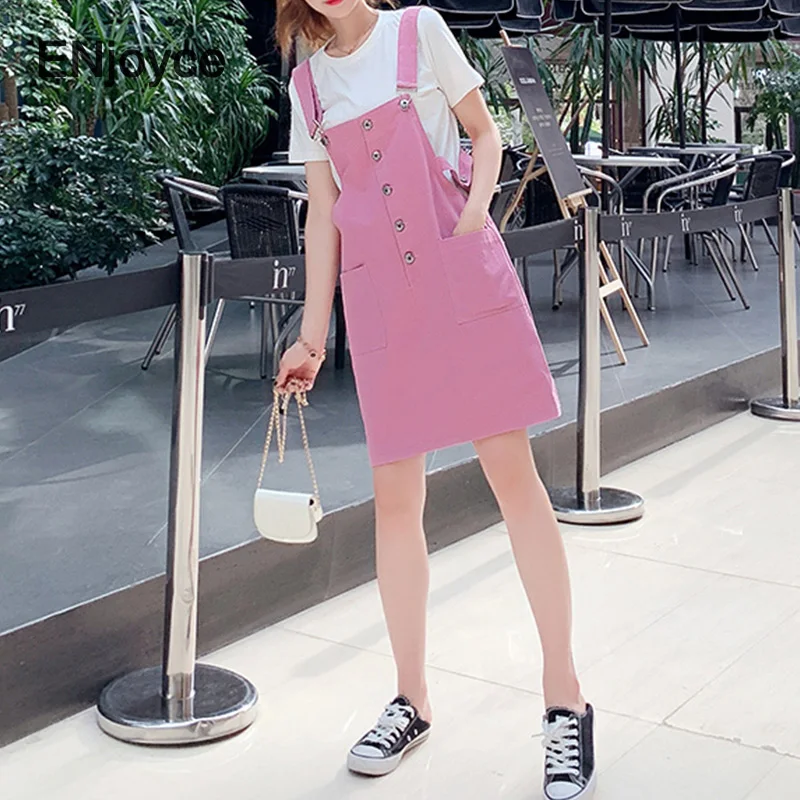 Женский костюм с юбкой на бретелях розовый в Корейском стиле из 2 предметов для