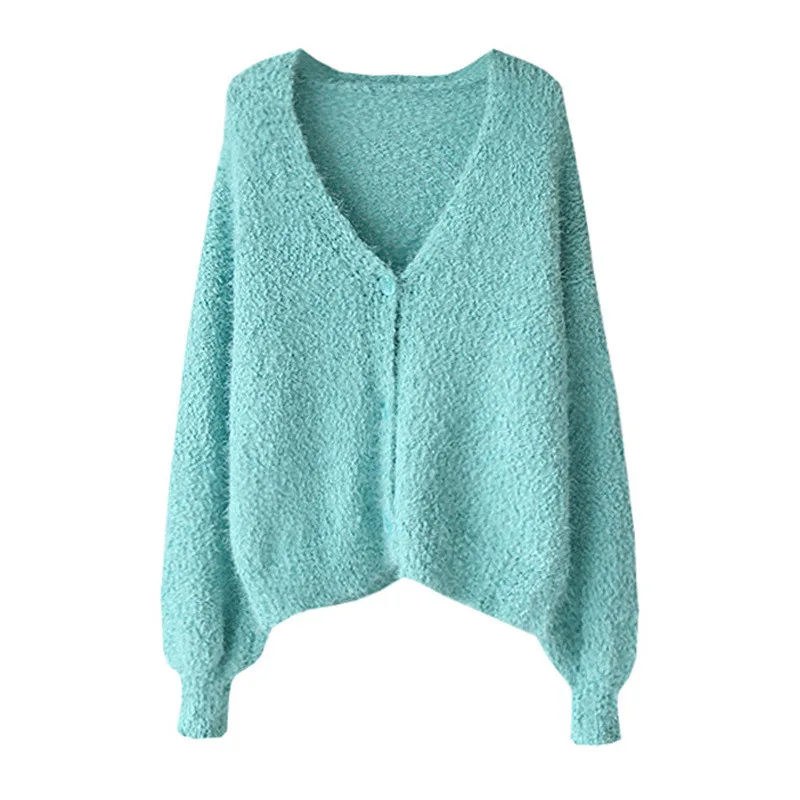 

Artguy Women Casual Sweaters Vintage Soild Chic V-Neck Cardigans Single Breasted Outwear Long Sleeve Loose Sweater Knitwear