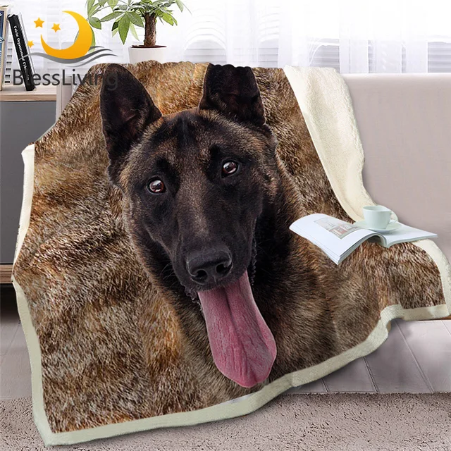BlessLiving German Shepherd Dog Sherpa Blanket on Beds Animal Dog Throw Blanket Brown Bedspreads Fur Print mantas para cama 1
