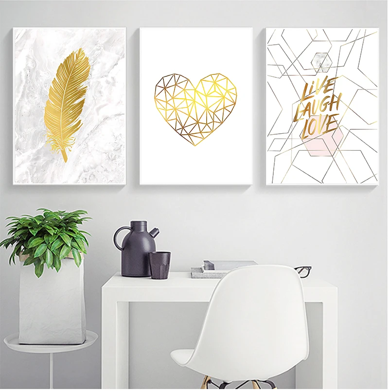 

Nordic Marble Canvas Painting Feather Poster Heart Canvas Print Abstract Wall Art Pictures Wall Pictures For Living Room Decor