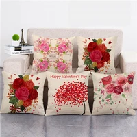 love red pillow case valentines day present cushion cover faux linen heart home decor bed pillows covers 4545cm decorative