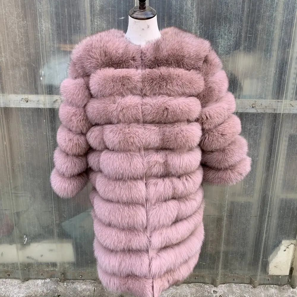 Pink Шуба из натурального Лисьего меха, женские куртки из натурального меха, зимняя верхняя одежда, женская одежда - Цвет: Pink