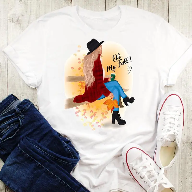 

Coffee Lovely Time Cute Fall Autumn Graphic Print Tees Women Halloween Thanksgiving Cartoon Tops Tshirt Female Style T-Shirt
