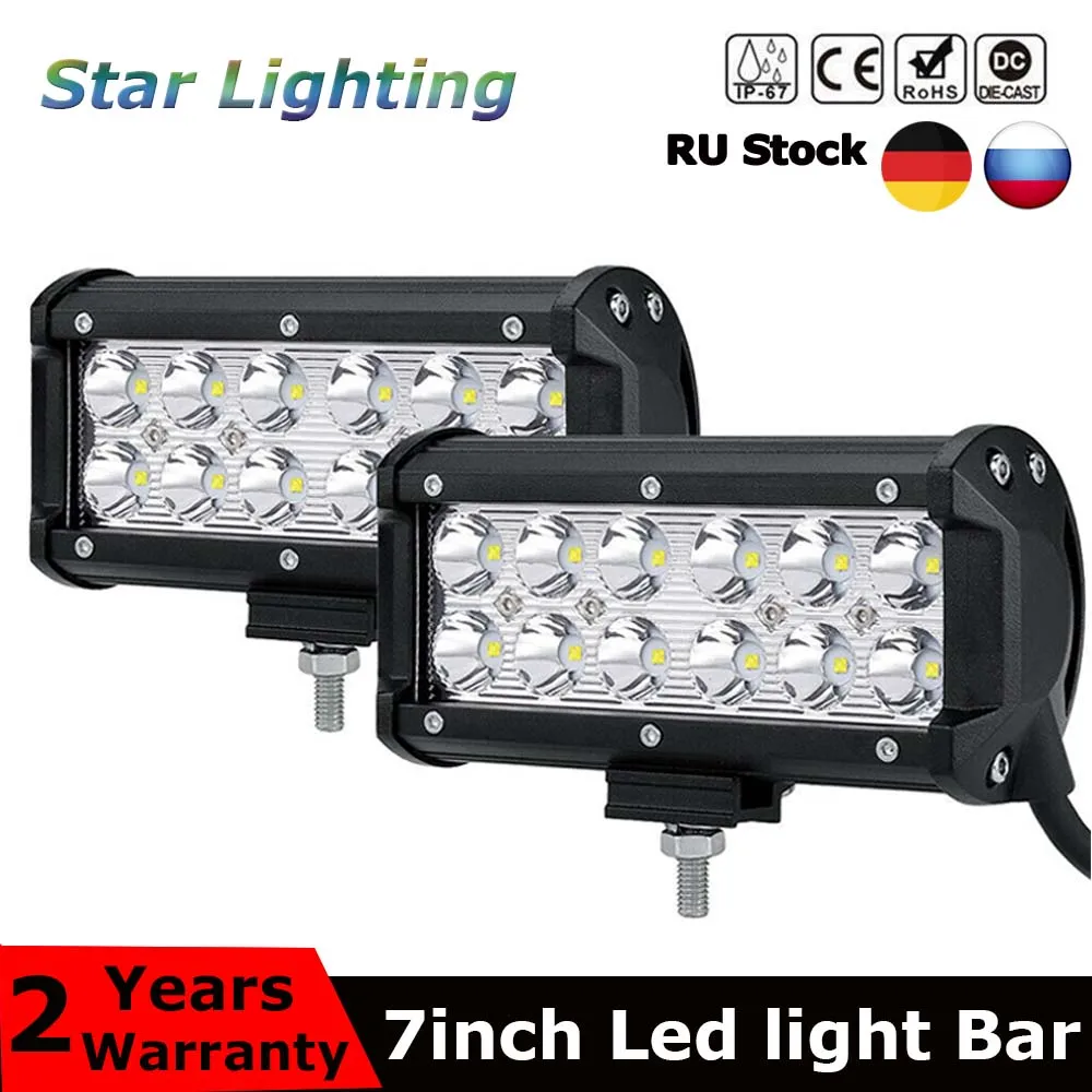 

2pcs 7inch Double Row 36W LED Light Bar Spot Flood Beam for Tractor Car Truck Boat Off Road 4WD 4x4 Truck Driving Lamp 12V 24V