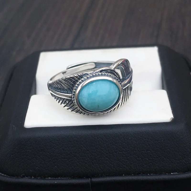 Кольцо из серебра 925 пробы с натуральным амазонитом 8 х10 мм | Украшения и