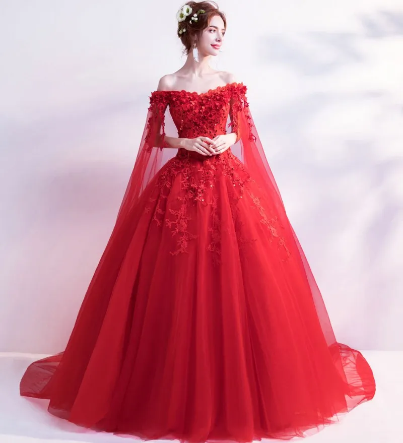

Red/White Princess Quinceanera Dress 2021 V-Neck Cap Sleeve Flowers Sequins Lace Backless Sweet 16 Ball Gown Vestidos De 15 AÃ±os