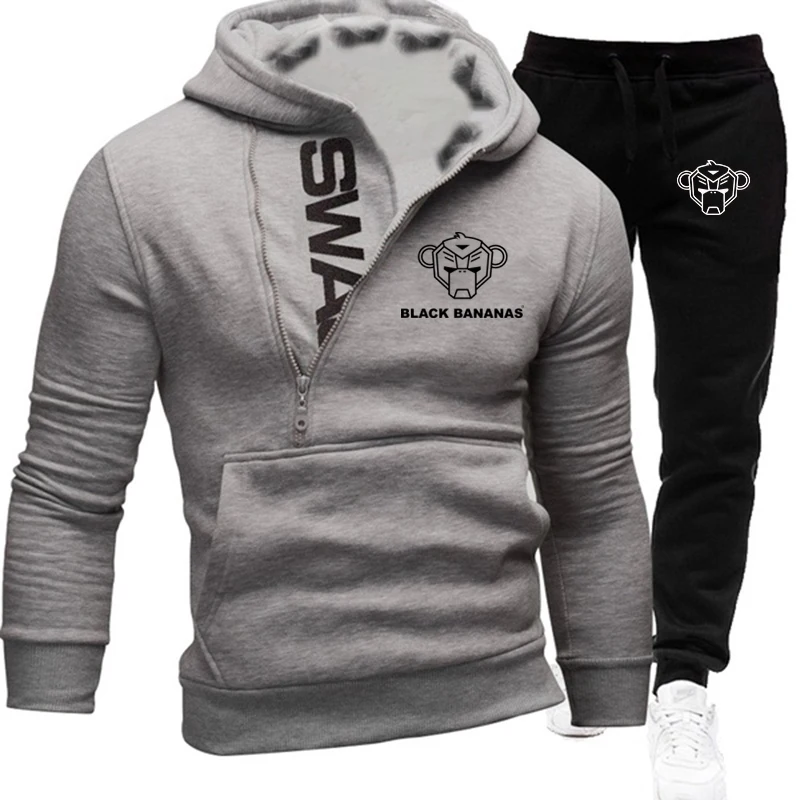 

Men Tracksuits Two Piece Sets Patchwork Zipper Pullover Hoodies Jogging Pants Slim Sweatshirt Outfits Hip Hop Streetwear Suits