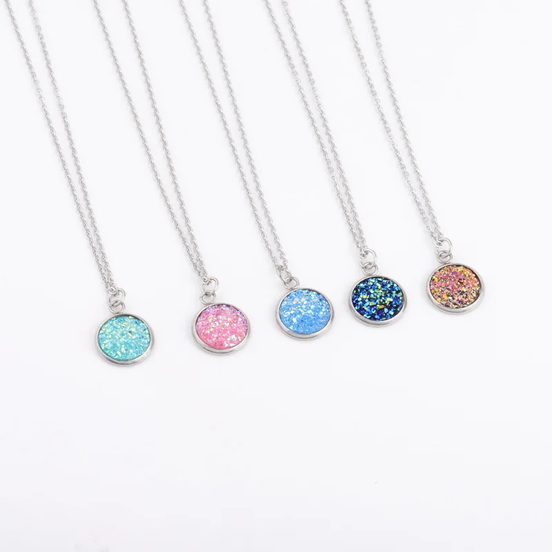 12 мм Druzy Drusy кулон ожерелье ювелирные изделия из смолы кабошон нержавеющей стали