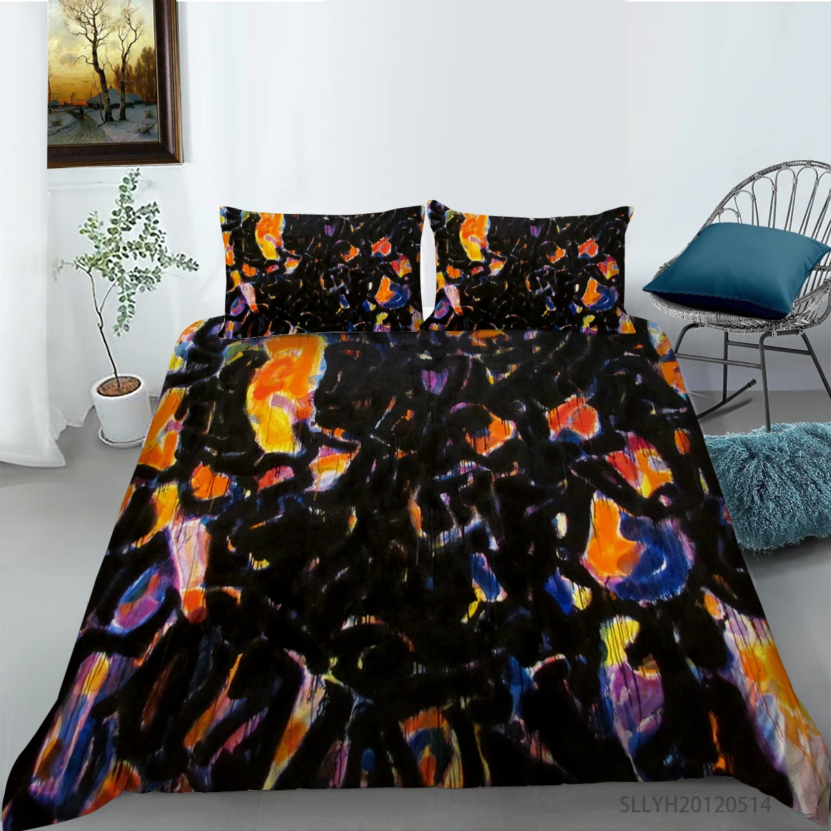 

Комплект постельного белья с 3D рисунком маслом, комплект с пододеяльником, двуспальный, King-Size, 2/3 шт.