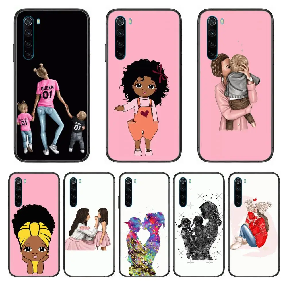 

mom baby pink little girl cartoon Phone Case For XiaoMi Redmi Note 9S 8 7 6 5 A Pro T Y1 Anime Black Cover Silicone Back Prett