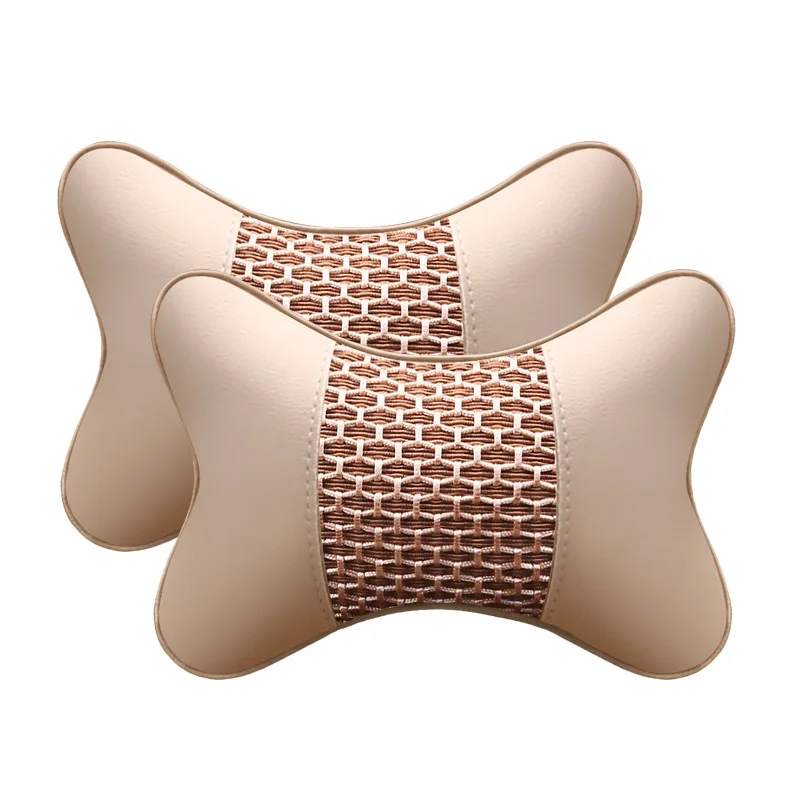 Beige(2pcs) IKSNAIL подушка для автомобиля из искусственной кожи, защита шеи, подголовник автомобиля, удобные автомобильные принадлежности, безопасные дышащие подушки для шеи - Цвет: Beige(2pcs)