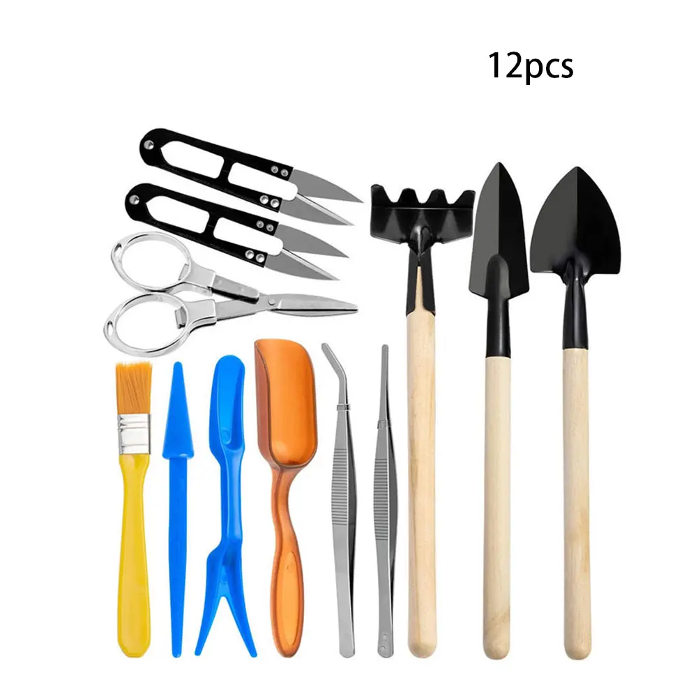 

12pcs Mini Garden Tools Set Plant Shovel Gardening With Wooden Handles Metal Head Gardener Bonsai Tool Garden patio Tools