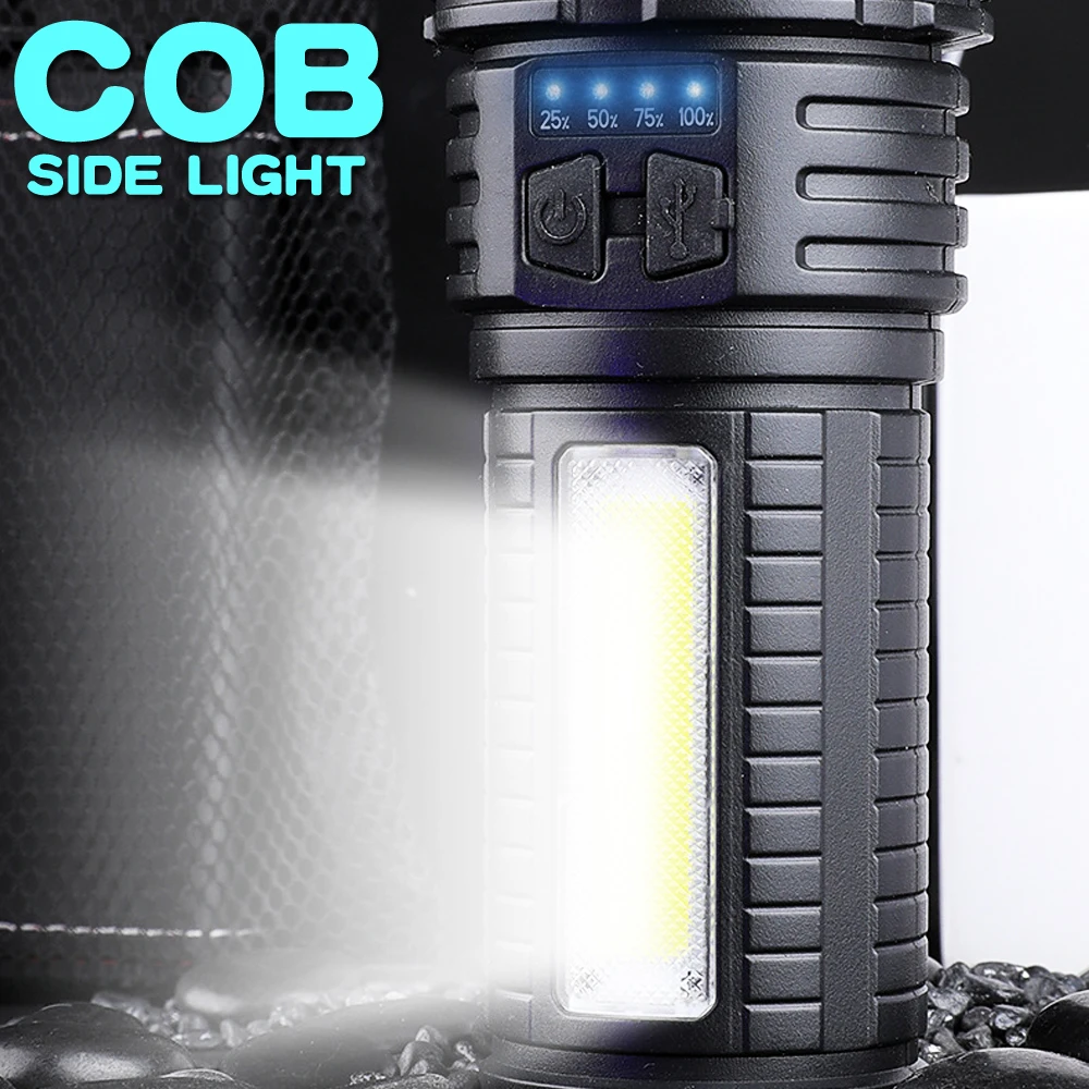 구매 35000LM COB LED 손전등 USB 충전식 손전등 토치 램프 내장 배터리 방수 손 조명 밤 작업 빛