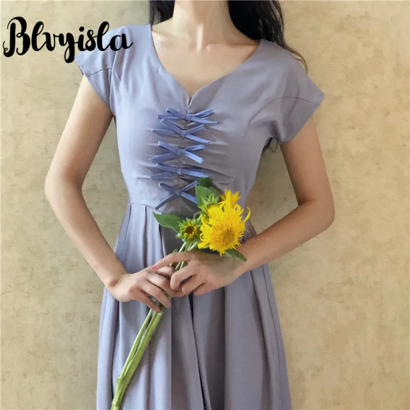 

Slim Lady Retro Chic Short Sleeve Dress Summer Young Female Bow Knot Patchwork Dresses Chinese Style