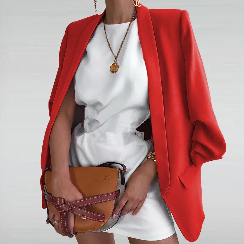 

Женский офисный кардиган с отложным воротником, элегантный облегающий однотонный современный деловой жакет, повседневная куртка с длинным...