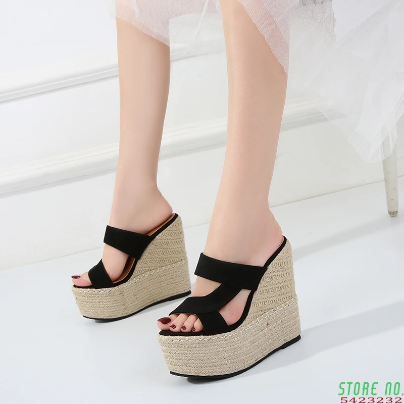 

Slippers women summer Outside Wearing 15cm Super High-heeled Beach Holiday platform shoes Wedges Womens Sandals