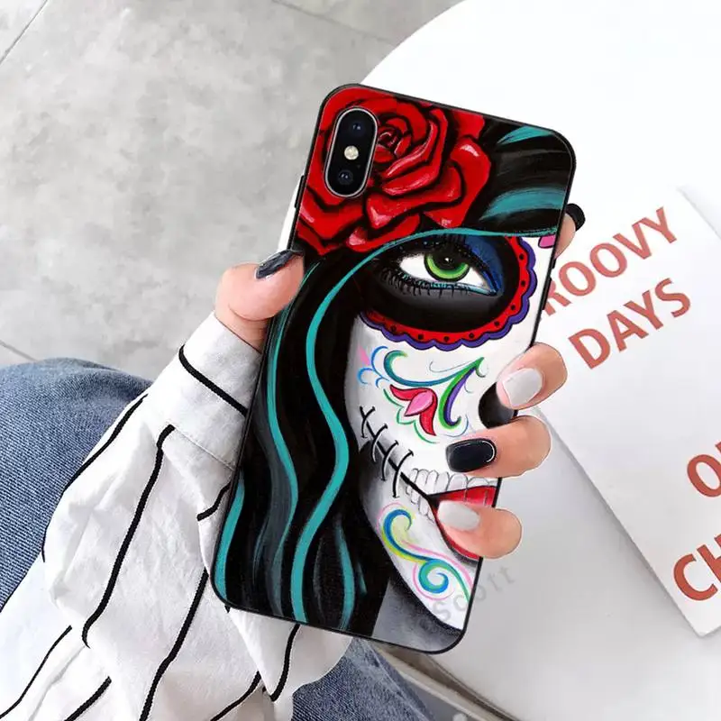 

Skull tattoo art girl horror Phone Case for iPhone 11 12 mini pro XS MAX 8 7 6 6S Plus X 5S SE 2020 XR