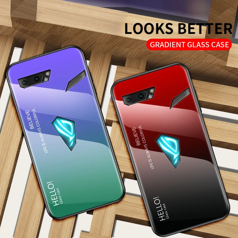 Для Asus ROG Phone 2 ZS660KL градиентный чехол из закаленного стекла силиконовая рамка