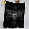 BlessLiving Moth Throw Blanket 3D Print Skull Sherpa Blanket Black White Soft Plush Bedspreads Gothic Thin Quilt Dropship 1pc 1