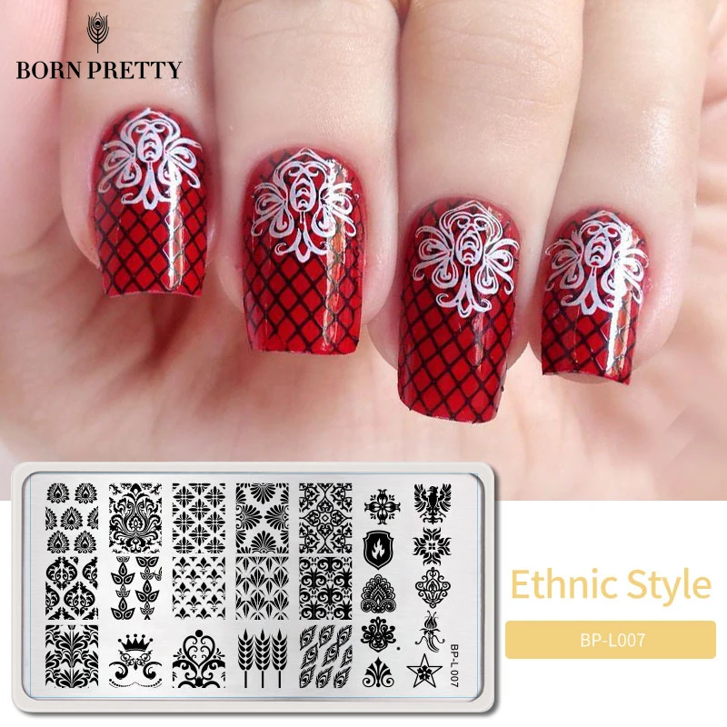 Старинные Дамасской Ногтей Штамп Плиты Шаблона Изображения Born pretty Штамповка BP L007