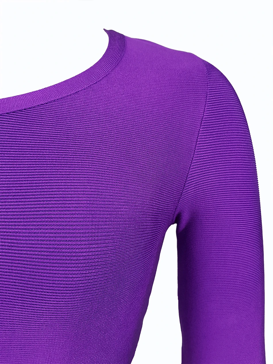 Женское платье с длинным рукавом серое синее фиолетовое о-образной горловиной |