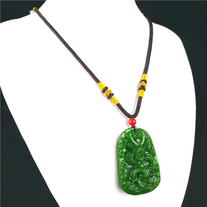 Натуральный зеленый китайский Нефритовый дракон кулон ожерелье модное