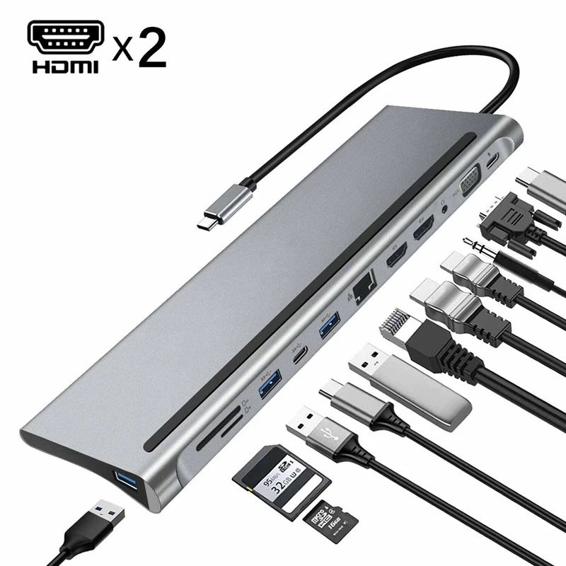 

12 In 1 Type-C Laptop Docking Station USB 3.0 HDMI 4K VGA PD USB Hub For MacBook