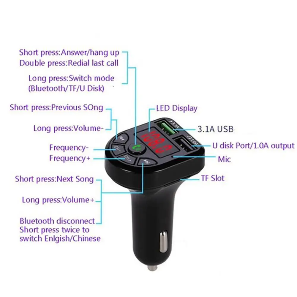 Беспроводной Bluetooth гарнитура автомобильный комплект FM передатчик аудио MP3 ЖК