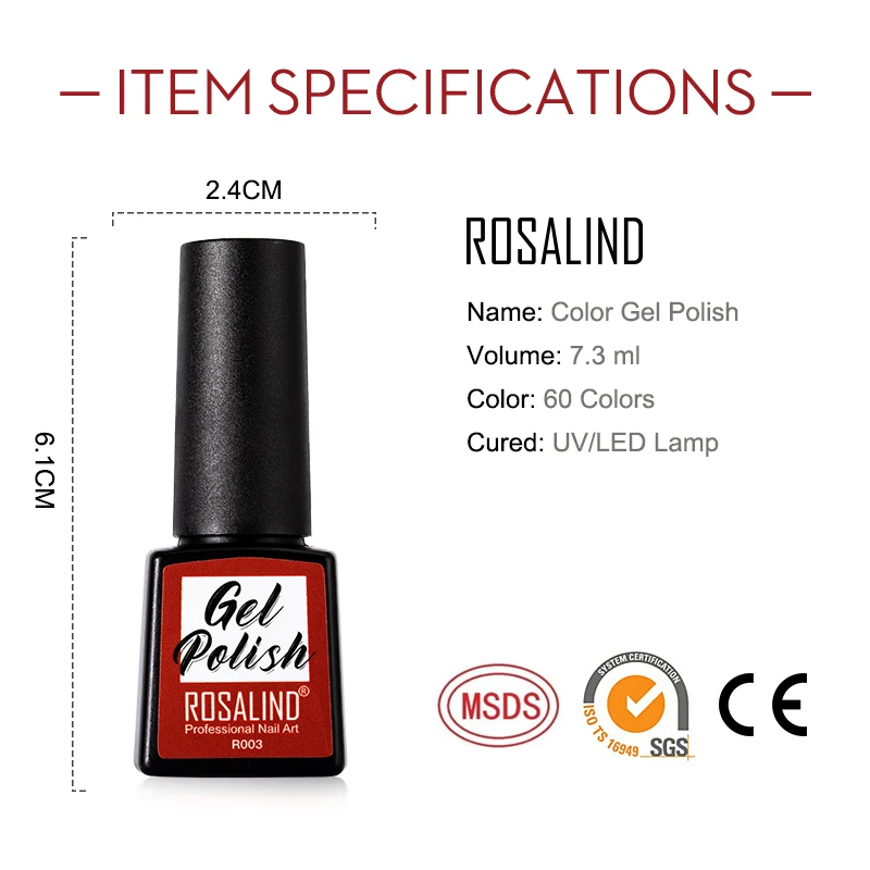 

ROSALIND 7.3ml Gel Nail Polish Vernis Semi Permanent UV LED Soak Off Nail Gel Hybrid Varnishes Pure Shiny Color Art For Manicure