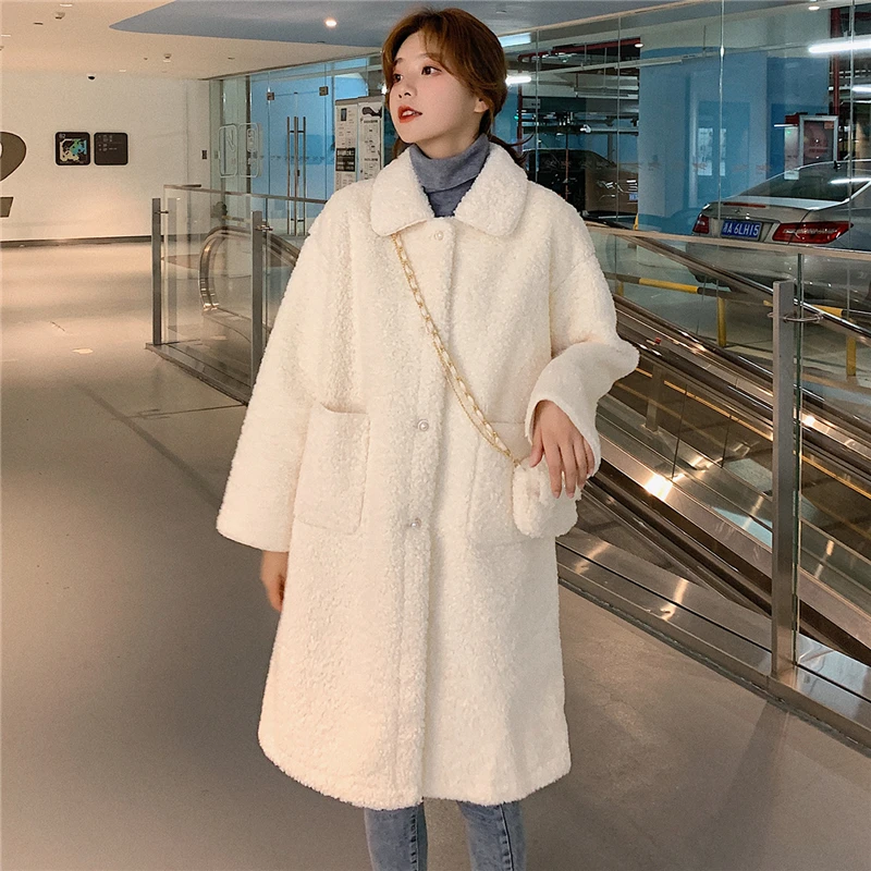 2023New Fashion Sheep Shearling Coats Female Long Section Korean Version Lamb Fur One Faux Fur Coat Women Jacket Cothes Lady